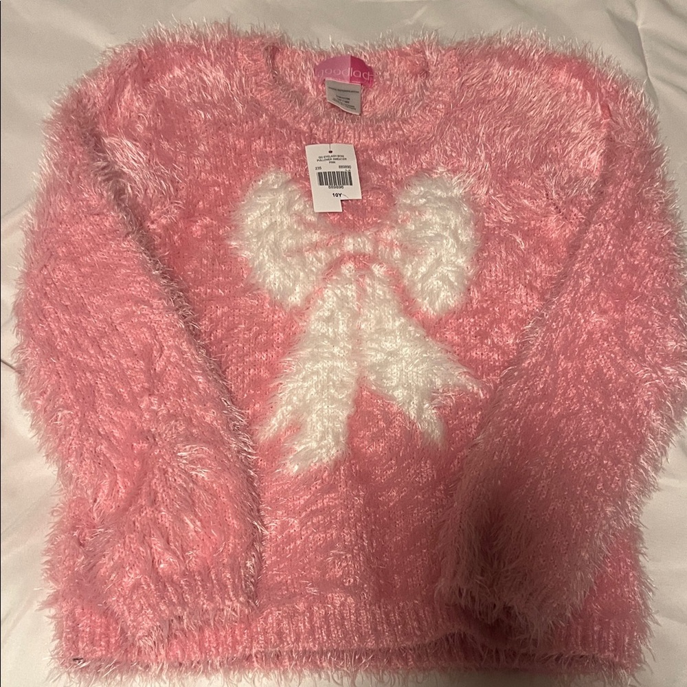 Good Lad Pink Fuzzy Sweater with White Bow